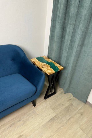 Set mit 2 smaragdgrünen Couchtischen aus Kunstharz