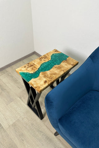 Set mit 2 smaragdgrünen Couchtischen aus Kunstharz