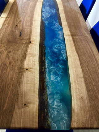 Walnut Epoxy Wood Dining Table for 6