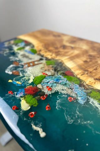 L-Shaped 3D Epoxy Sit Stand Table with Fish