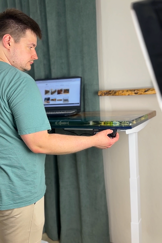 L-Shaped 3D Epoxy Sit Stand Table with Fish