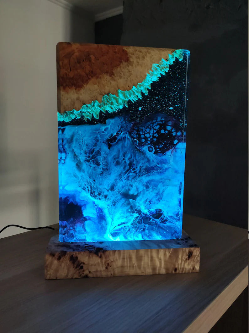 DEEP Blue SEA Epoxy Lamp, Custom Epoxy Resin Lamp, Resin Wood Night Light,  Resin Wood Art Lamp, Custom Night Light,Personalized Night LightTWF  (Purple-22 x 8 x 8) 