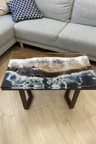 Black and White Epoxy Coffee Table in Walnut Wood