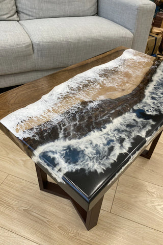 Black and White Epoxy Coffee Table in Walnut Wood
