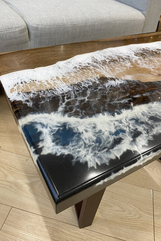 Black and White Epoxy Coffee Table in Walnut Wood