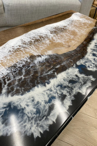 Black and White Epoxy Coffee Table in Walnut Wood