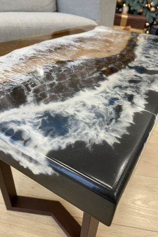 Black and White Epoxy Coffee Table in Walnut Wood