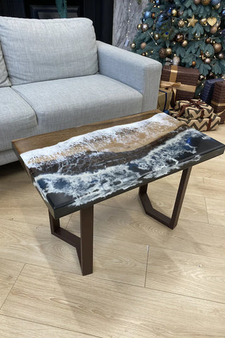 Black and White Epoxy Coffee Table in Walnut Wood