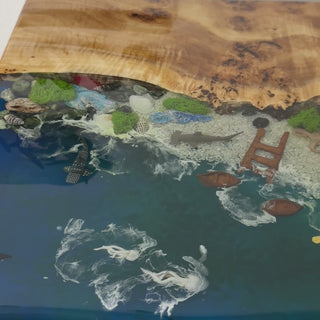 L-Shaped 3D Epoxy Sit Stand Table with Fish