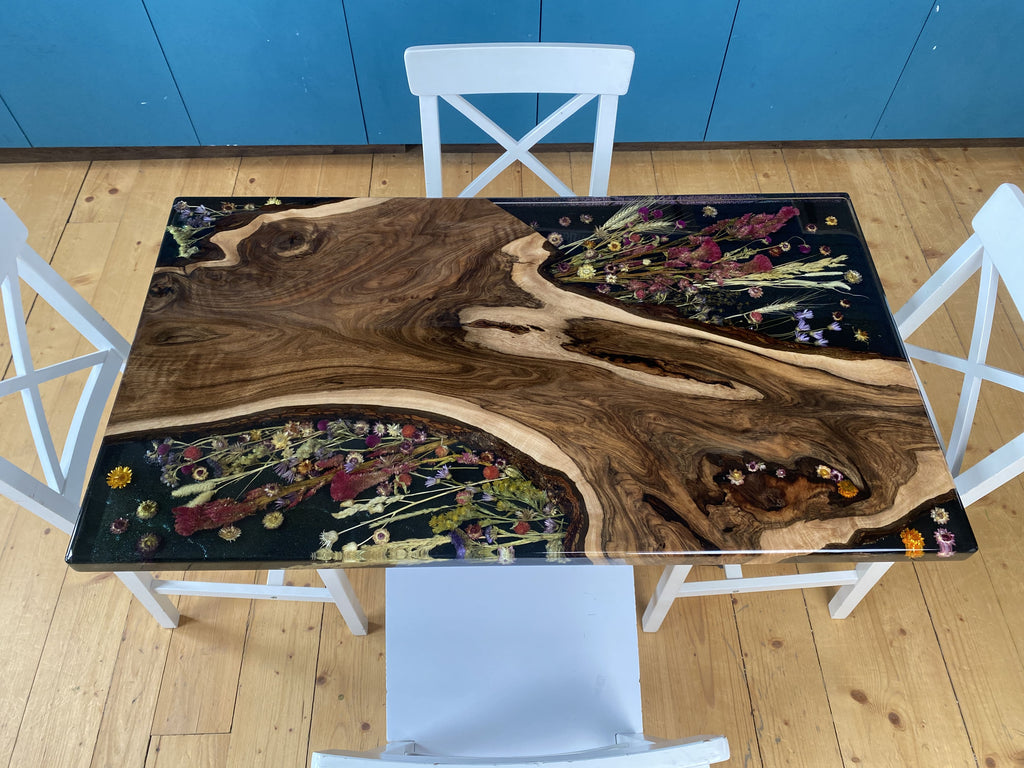 Floral Resin Table with Real Embedded Flowers – ThunderWood Studio