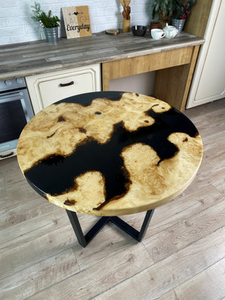 Runde Tischplatte aus schwarzem Epoxidharz