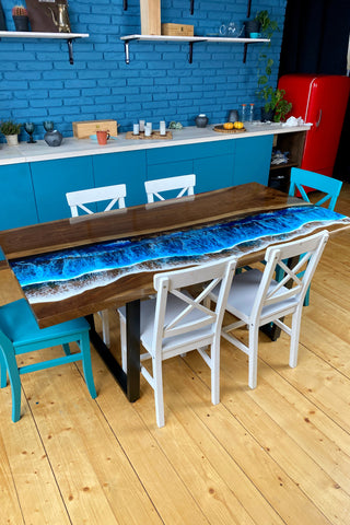 Walnut Wood Extendable Dining Table with Epoxy Resin