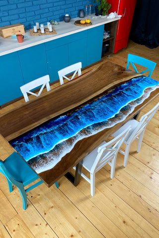 Walnut Wood Extendable Dining Table with Epoxy Resin