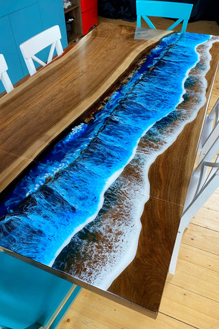 Walnut Wood Extendable Dining Table with Epoxy Resin