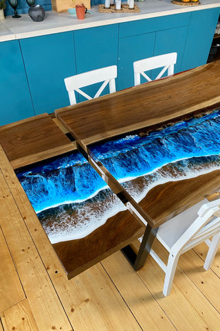 Walnut Wood Extendable Dining Table with Epoxy Resin