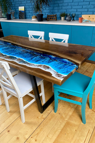 Walnut Wood Extendable Dining Table with Epoxy Resin