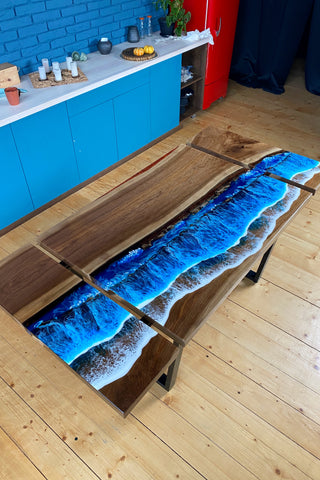 Walnut Wood Extendable Dining Table with Epoxy Resin