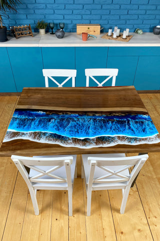 Walnut Wood Extendable Dining Table with Epoxy Resin
