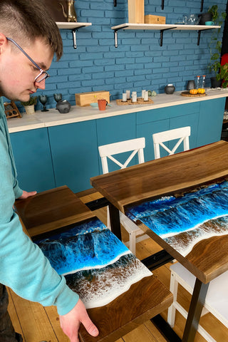 Walnut Wood Extendable Dining Table with Epoxy Resin