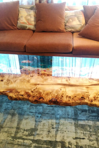 Waterfall Epoxy Resin Ocean Table with Fish
