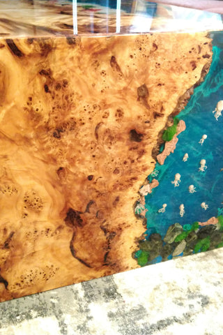 Waterfall Epoxy Resin Ocean Table with Fish