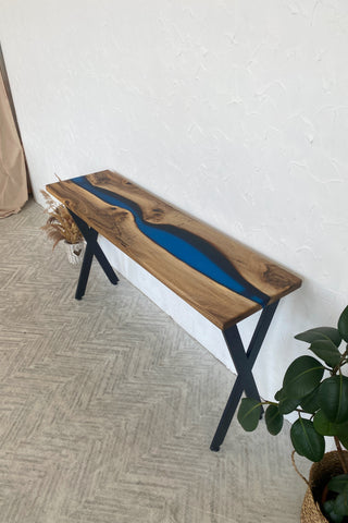 Walnut Console Table Modern with Epoxy Resin