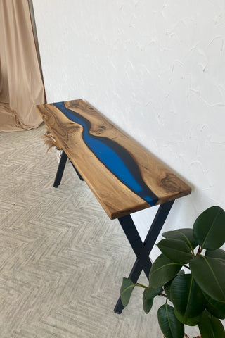 Walnut Console Table Modern with Epoxy Resin