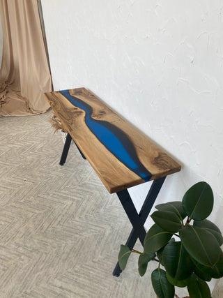 Walnut Console Table Modern with Epoxy Resin