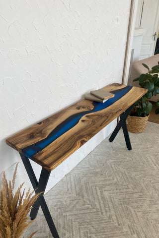 Walnut Console Table Modern with Epoxy Resin
