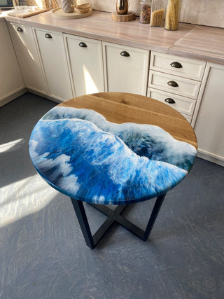 Round Wood and Resin Dining Table