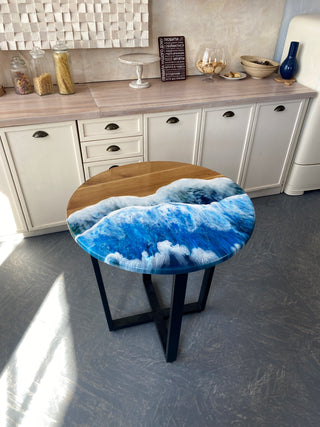 Round Wood and Resin Dining Table