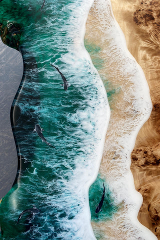 Ocean Wave Epoxy-Tisch mit leuchtenden Haien