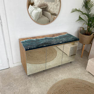 Holz Blau Epoxid Schrank | Sideboard