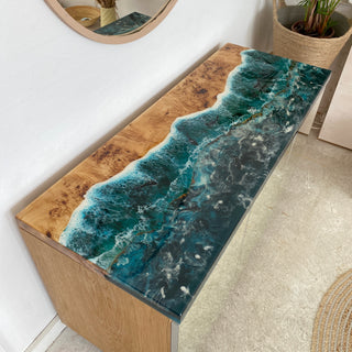 Holz Blau Epoxid Schrank | Sideboard