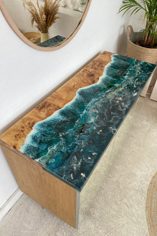 Holz Blau Epoxid Schrank | Sideboard