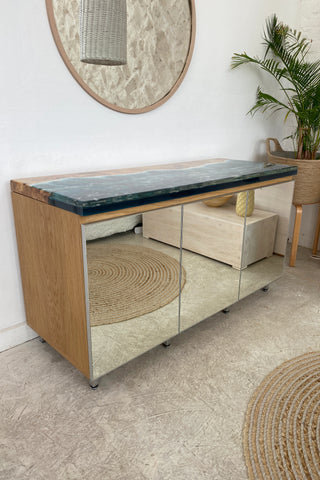 Holz Blau Epoxid Schrank | Sideboard