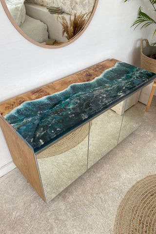 Holz Blau Epoxid Schrank | Sideboard
