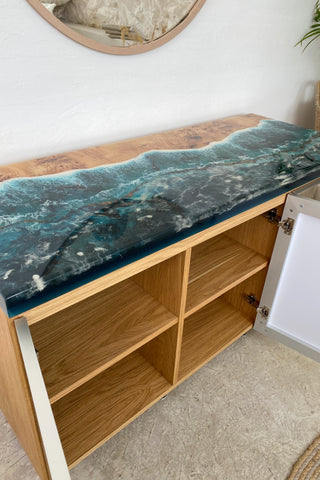 Holz Blau Epoxid Schrank | Sideboard