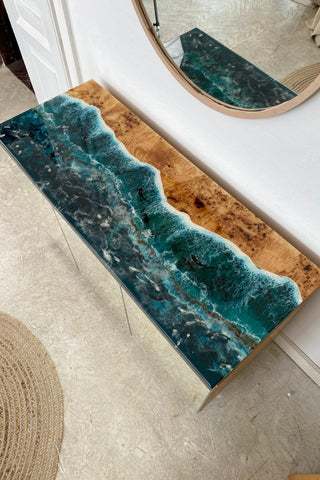 Holz Blau Epoxid Schrank | Sideboard