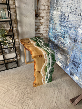 Waterfall Resin Table with Ocean Wave