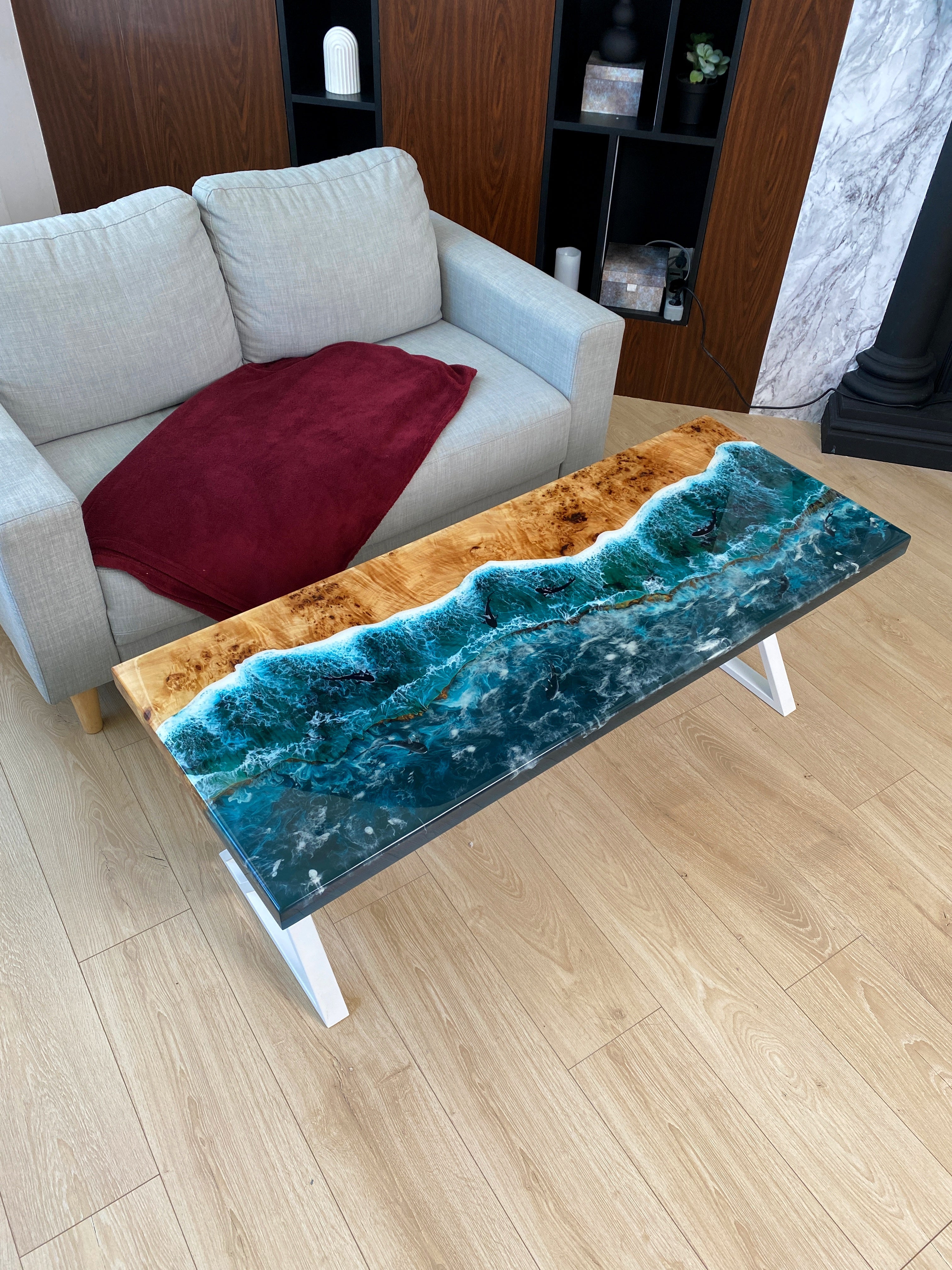 Camphor Wood Epoxy Resin Table with Ocean Waves Design – Epoxy & Wood  Limited