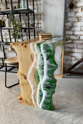 Wasserfall-Harztisch mit Meereswelle