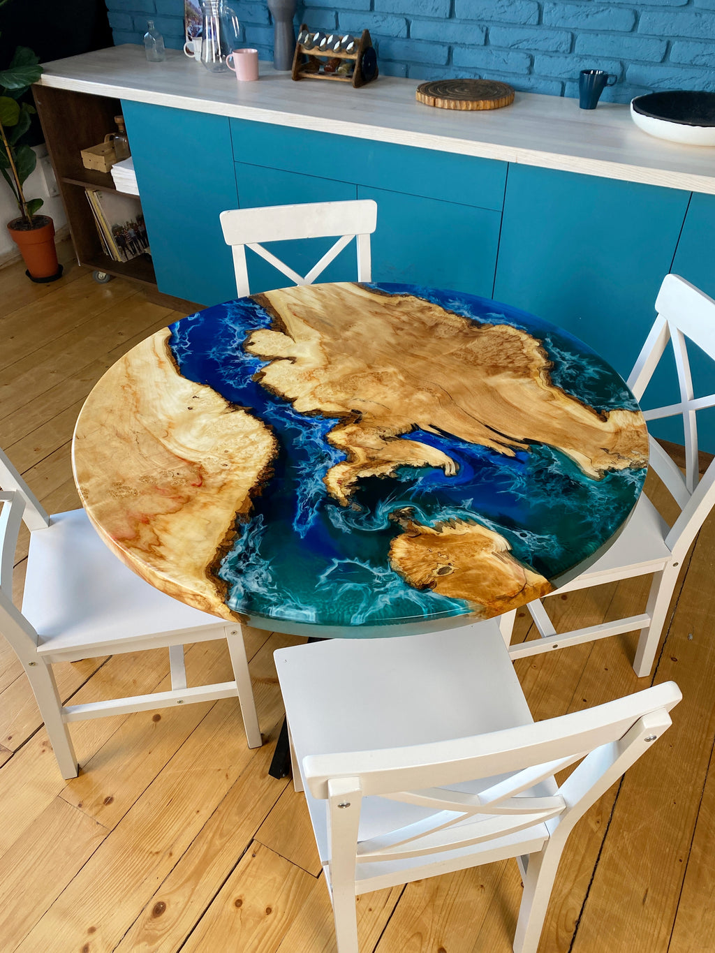 Dining Table With Resin River – ThunderWood Studio